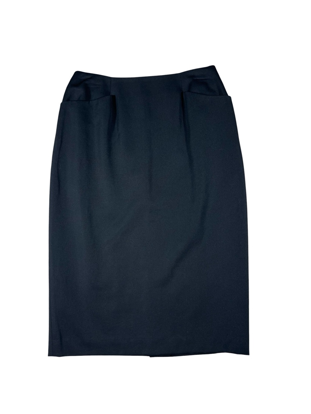 Linda Alllard ELLEN TRACY BLACK 100% WOOL Knee lgth pencil skirt size 8 EUC VNTG